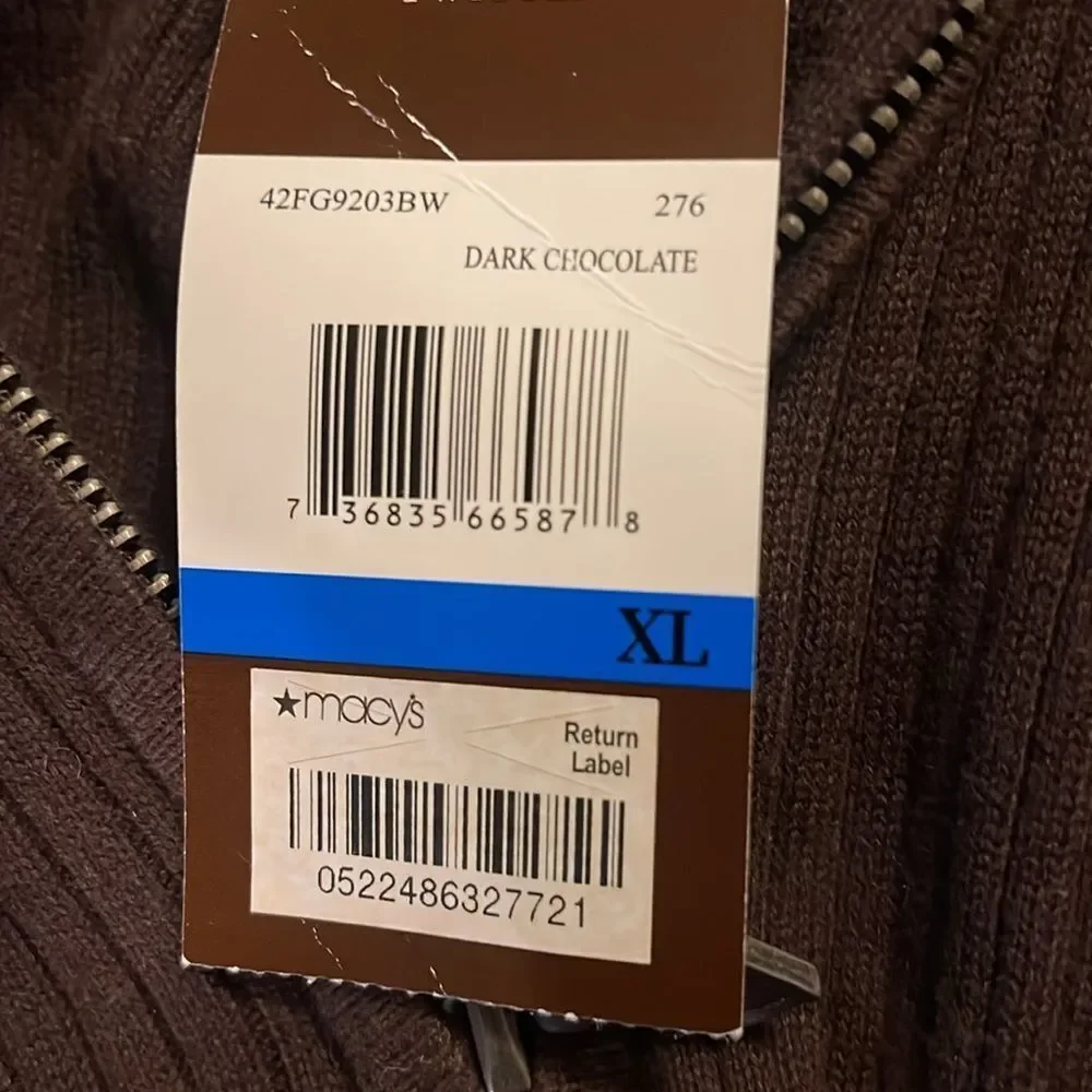 Perry Ellis Dark Chocolate Quarter-Zip Sweater NWT xl
